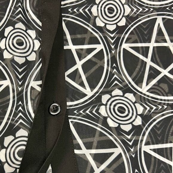 Pentagram floral ladies sheer shirt by Killstar sz XL black white button down - Picture 17 of 17